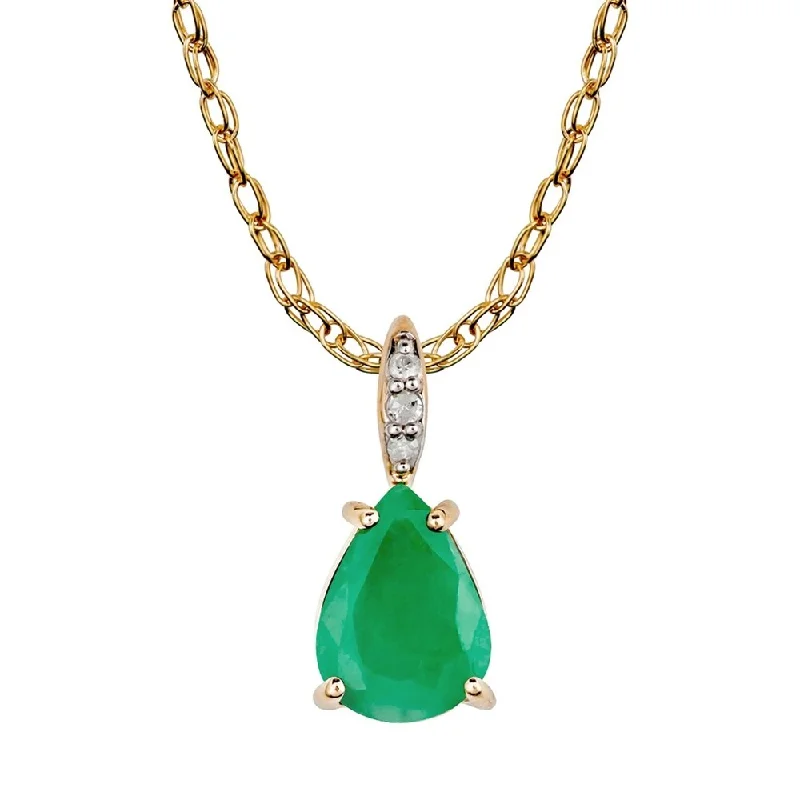 Fox charm necklaces-Viducci 10k Yellow Gold Genuine Pear-Shape Emerald and Diamond Tear-Drop Pendant Necklace