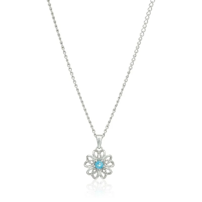 Whimsical bead necklaces-Sterling Silver Swiss Blue Topaz Black Flower Pendant Necklace, 18"