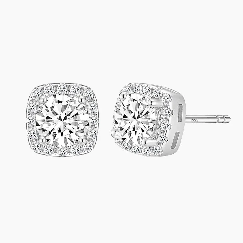 Light clay earrings-Princess Cut Square Cubic Zirconia Stud Post Earrings