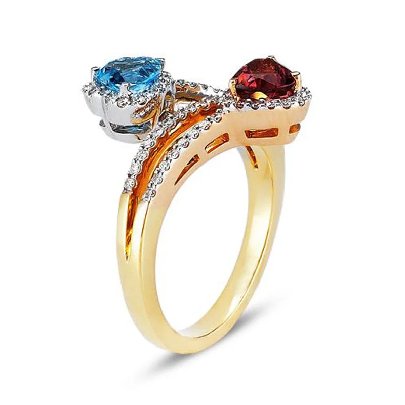 Java tile engagement rings-18K Tri Color Gold Birthstone Ring With Diamonds And Colored Stones