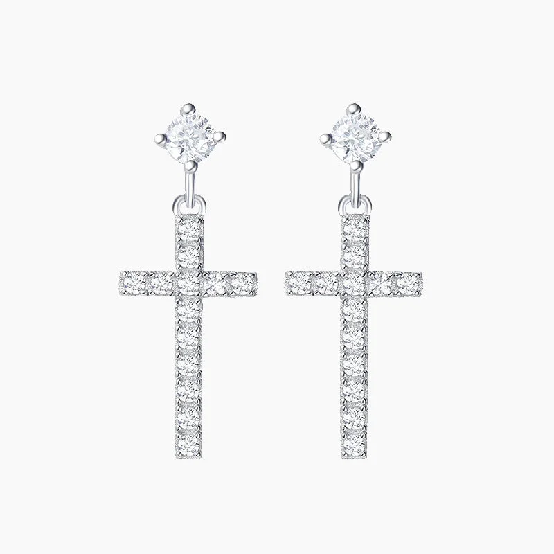 Tiny star earrings-Small Little Cute Dangle Drop Cross Earrings