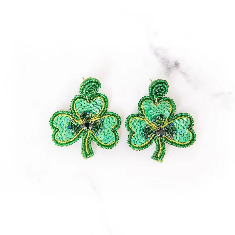 Tide design earrings-Beaded Shamrock Earrings