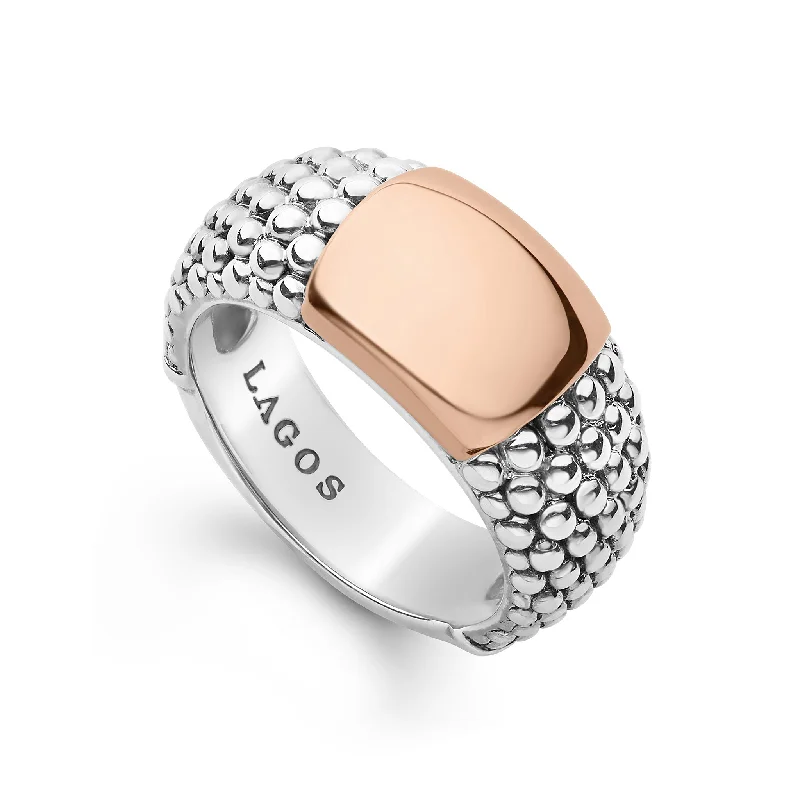 Fox motif engagement rings-Rose Gold Station Caviar Ring (Size 6)