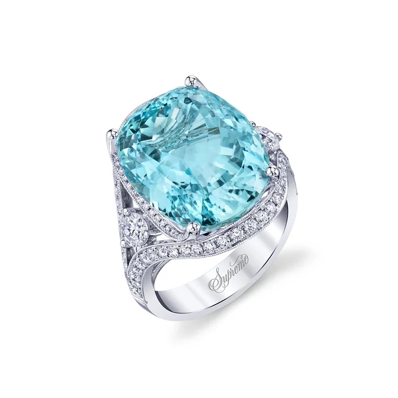 Pear shaped engagement rings-Aquamarine Cocktail Ring with Diamonds