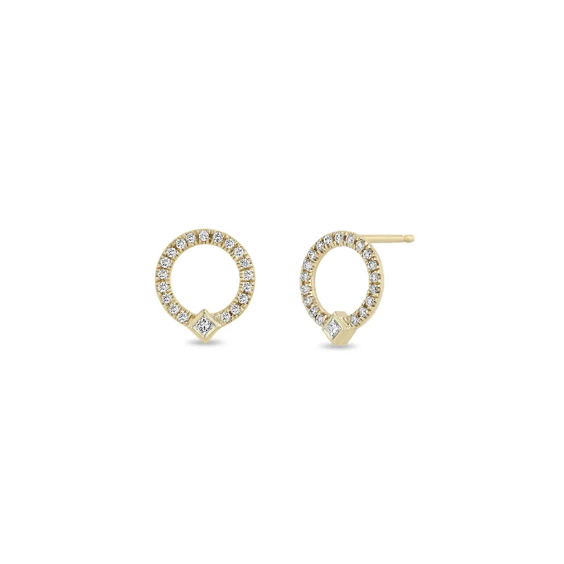 High gloss earrings-14k Princess Diamond & Diamond Circle Studs