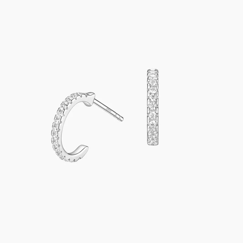 Pure crystal earrings-Sterling Silver Stud Huggie Hoop Earrings