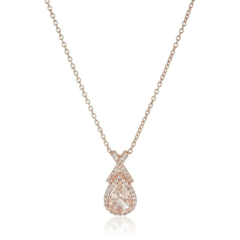 Multi-birthstone necklaces-Rose Gold-plated Silver Morganite & White Topaz Pendant Necklace, 18" - peach