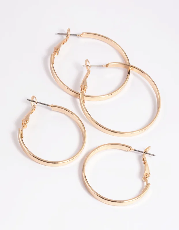 Vintage flair earrings-Gold Wide Hoop Earring Set