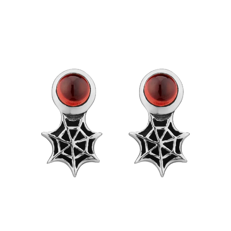 Tiny star earrings-SPIDERELLA - Garnet & Sterling Silver Studs