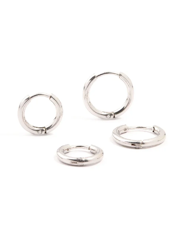 Java tile earrings-Waterproof Stainless Steel Medium Hoop Earrings 2-Pack