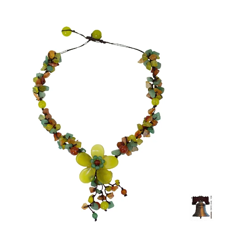 Patina bronze necklaces-Handmade Multi-gemstone 'Dazzling Bloom' Necklace (Thailand)