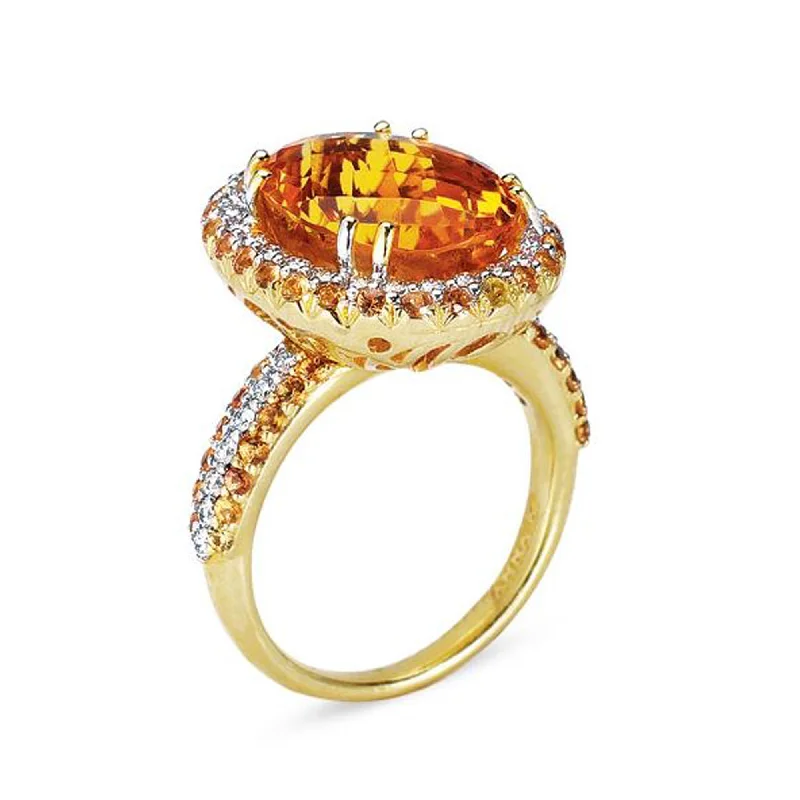 Tide inlay engagement rings-18K YELLOW GOLD RING WITH DIAMONDS SAPPHIRES AND CITRINE