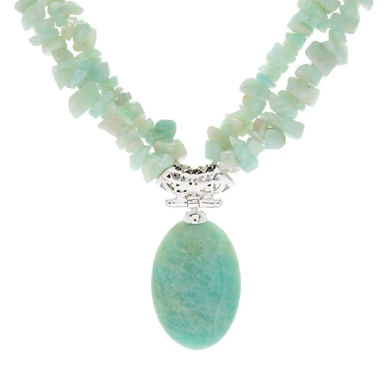 High gloss necklaces-Sterling Silver 17.5" 30 x 20mm Oval Amazonite 2-Strand Necklace